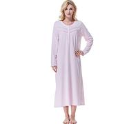 Keyocean Nightdress for Women UK Cotton Soft Nightshirt Long Sleeve Nighties with Button Placket Nightwear Loose Nightgown, Light Pink, L