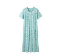 Keyocean Womens Nightdress Cotton Long Nighties Soft Jersey Nightshirt with Buttons Short Sleeve Nightwear Summer Sleepwear, Lotus Leaves on Light Green, XL