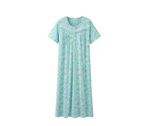 Keyocean Womens Nightdress Cotton Long Nighties Soft Jersey Nightshirt with Buttons Short Sleeve Nightwear Summer Sleepwear, Lotus Leaves on Light Green, XL