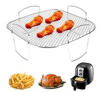 Keyohome 2PCS Air Fryer Double Layer Grilling Rack with 4 Skewers, Multi-Purpose Dual Air Fryer Accessories, Stainless Steel for Barbecue, Roasting Oven (Silver, E)