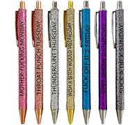 Keyohome 7PCS Funny Pens, Days of The Week Weekday Vibes Glitter Pen Set, Swear Word Daily Dirty Cuss Pens for Each Day Week, Fun Ballpoint Pen, Office Gifts, 14cm