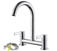 Keyohome Kitchen Sink Mixer Taps Chrome Dual Lever 1/4 Turn Easy Use 2 Hole Deck Mounted Mounted Cold and Hot Mixer Tap