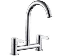 Keyohome Kitchen Sink Mixer Taps Chrome Dual Lever 1/4 Turn Easy Use 2 Hole Deck Mounted Mounted Cold and Hot Mixer Tap
