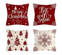 Keyohome Pack of 4 Christmas Cushion Covers, 18x18inch Merry Christmas Pillow Case, Let It Snow Decorative Pillowcase, Xmas Holiday Farmhouse Home Bedroom Decorative Cushion (Red)