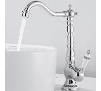 Keyohome Vintage Brass Kitchen Faucet, Single Lever, Plated, Traditional Curve Spout, 1 Hole, Deck Mount, Gold
