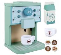 Keyohome Wooden Coffee Maker Play Set - Brew & Serve Toy Set, Early Education Coffee Machine for Kids Gift (Blue)