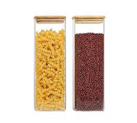 Keyoung 2300 ml Glass Storage Jars with Bamboo Lid, Square Food Storage Containers, BPA Free, Stackable, Microwave and Dishwasher Safe - Pack of 2