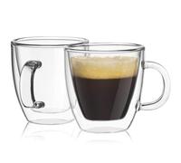 Keyoung Dubbelwandig Espressokopje Set of 2 Coffee Cups, Coffee Glasses 180 ml with Handle for Cappuccino, Latte Macchiato, Tea, Ice Cream, Milk, Beer
