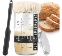 Keyoung Sourdough Starter Jar with Date Marked Feeding Band, Thermometer, Sourdough Glass Scraper, Sourdough Starter Kit for Sourdough Bread, Wide Mouth for Easy Feeding