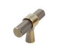 keypak 10 Pack Antique Brass Knurled Kitchen Cupboard Handles, Knobs, Aluminium T-Bar Pulls for Cabinet, Wardrobe Doors, Chest of Drawers