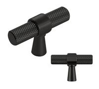 keypak 10 Pack Black Knurled Kitchen Cupboard Handles, Knobs, Aluminium T-Bar Pulls for Cabinet, Wardrobe Doors, Chest of Drawers