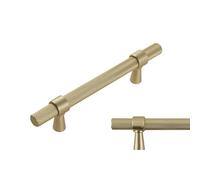 keypak 10 Pack Brushed Brass Knurled Kitchen Cupboard Handles, 96mm Hole Centres, Aluminium T-Bar Pulls for Cabinet, Wardrobe Doors, Chest of Drawers