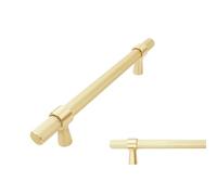 keypak 10 Pack Knurled T-Bar Cabinet Handles, 128mm Hole Centres, Brushed Brass - Modern Drawer Pulls for Kitchen Cupboards, Wardrobe Doors, Dresser