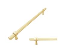 keypak 10 Pack Knurled T-Bar Cabinet Handles, 224mm Hole Centres, Brushed Brass - Modern Drawer Pulls for Kitchen Cupboards, Wardrobe Doors, Dresser