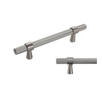 keypak 10 Pack Knurled T-Bar Cabinet Handles, 96mm Hole Centres, Satin Nickel - Modern Drawer Pulls for Kitchen Cupboards, Wardrobe Doors, Dresser