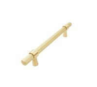 Keypak 10 Pack Knurled T Bar Pull Handles 128mm Hole Centre Brushed Brass - For Modern Kitchen Drawer & Cabinet Use