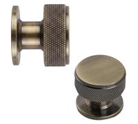 keypak 10 Pack Large Antique Brass Knurled Cabinet Knobs - Modern Drawer Pull Handles for Kitchen Cabinets, Cupboards, Furniture & Doors