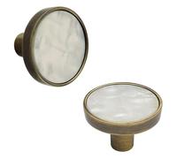 keypak 10 Pack Marble Centre Knobs 30mm - Decorative Round Cabinet & Cupboard Drawer Knob Handles for Kitchen, Wardrobes, Furniture & DIY (Antique Brass)