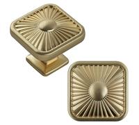 keypak 10 Pack Modern Chic Ribbed Square Knobs 35mm Brushed Brass