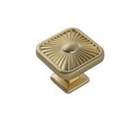Keypak 10 Pack Modern Chic Ribbed Square Knobs 35mm Brushed Brass - Cabinet Drawer Wardrobe Furniture Handle Knob Pull