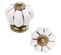 keypak 10 Pack Pumpkin Cabinet Door Knobs 41mm - White & Antique Brass - Vintage Style Drawer & Cupboard Handles for Kitchen and Bedroom Furniture