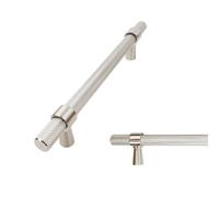 keypak 10 Pack Satin Nickel Knurled Kitchen Cupboard Handles, 128mm Hole Centres, Aluminium T-Bar Pulls for Cabinet, Wardrobe Doors, Chest of Drawers