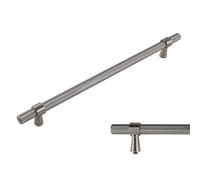 keypak 10 Pack Satin Nickel Knurled Kitchen Cupboard Handles, 224mm Hole Centres, Aluminium T-Bar Pulls for Cabinet, Wardrobe Doors, Chest of Drawers
