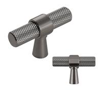 keypak 10 Pack Satin Nickel Knurled Kitchen Cupboard Handles, 50mm Knob | Aluminium T-Bar Pulls for Cabinet, Wardrobe Doors, Chest of Drawers