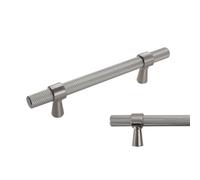 keypak 10 Pack Satin Nickel Knurled Kitchen Cupboard Handles, 96mm Hole Centres, Aluminium T-Bar Pulls for Cabinet, Wardrobe Doors, Chest of Drawers