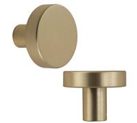 Keypak 10 Pack Smooth Round Cabinet Knob Brushed Brass - Drawer & Cupboard Pull Handles For Kitchen Cabinets & Cupboards