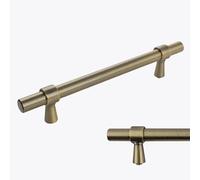 keypak 10 Pack Smooth T-Bar Cabinet Handles, 128mm Hole Centres, Antique Brass - Modern Drawer Pulls for Kitchen Cupboards, Wardrobe Doors, Dresser