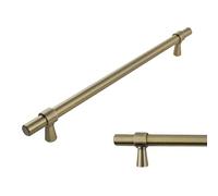 keypak 10 Pack Smooth T-Bar Cabinet Handles, 224mm Hole Centres, Antique Brass - Modern Drawer Pulls for Kitchen Cupboards, Wardrobe Doors, Dresser