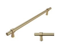 keypak 10 Pack Smooth T-Bar Cabinet Handles, 224mm Hole Centres, Brushed Brass - Modern Drawer Pulls for Kitchen Cupboards, Wardrobe Doors, Dresser