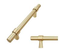 keypak 10 Pack Smooth T-Bar Cabinet Handles, 96mm Hole Centres, Brushed Brass - Modern Drawer Pulls for Kitchen Cupboards, Wardrobe Doors, Dresser