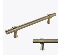 Keypak 10 Pack Smooth T Bar Pull Handle 128mm Hole Centre Antique Brass - For Kitchen Cabinets, Drawers, Modern Style