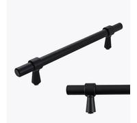 Keypak 10 Pack Smooth T Bar Pull Handle 128mm Hole Centre Black - For Modern Kitchen Drawer & Cabinet Use