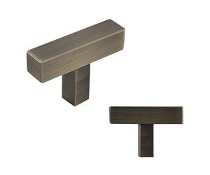 keypak 10 Pk Square T-Bar Cabinet Handles 51mm Knob Antique Brass | Modern Drawer & Cupboard Pulls for Kitchen Cabinets & Furniture