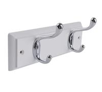keypak 2-Hook Door Wall Mounted Coat Rack, 22.5cm - White Wooden Board, Chrome Coat Hooks - Fixings Included