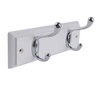 Keypak 2-Hook Door Wall Mounted Coat Rack, 22.5Cm - White Wooden Board, Chrome Coat Hooks - Fixings Included