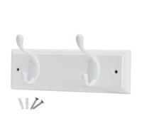 Keypak 2-Hook Door Wall Mounted Coat Rack, 22.5Cm - White Wooden Board, White Coat Hooks - Fixings Included