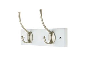 keypak 2 Hook White Wall Mounted Coat Rack with 2 Victorian Satin Nickel Hooks - for Coats, Jackets & Hats - Includes Fixings for Easy Installation