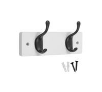 Keypak 2 Matte Black Coat Hooks on White Wooden 22.5cm Board - Modern Wall Door Mounted Coat Rack Clothes Hanger