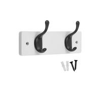 Keypak 2 Matte Black Coat Hooks On White Wooden Board - 22.5Cm Modern Wall Mounted Coat Rack