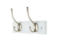 keypak 2 Nickels Hook, White Wooden Wall Mounted Coat Rack | Victorian Satin Nickel Hooks - for Coats, Jackets & Hats - Includes Fixings for Easy Installation
