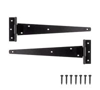 Keypak 2 Pack 250mm Outdoor T-Hinges Black Japanned with Rustproof Coating | 10” Metal Tee Hinges Ideal for Large Wooden Gates, Barn, Garage & Shed Doors
