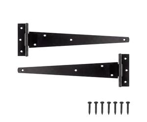 Keypak 2 Pack 250mm Outdoor T-Hinges Black Japanned with Rustproof Coating | 10” Metal Tee Hinges Ideal for Large Wooden Gates, Barn, Garage & Shed Doors