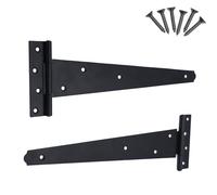 Keypak 2 Pack 350mm (14") T-Hinges Black Japanned, Metal Tee Hinges with Rustproof Coating, Ideal for Barn Doors, Garage Doors, Sheds & Wooden Gates