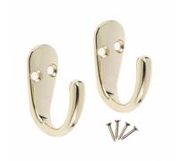 Keypak 2X Single Robe Coat Hooks With Screws, Polished Brass, Door & Wall Mountable (Pack Of 2)