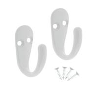 Keypak 2X Single Robe Coat Hooks With Screws, White, Door & Wall Mountable (Pack Of 2)