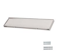Keypak 300m Flushback Silver Letterplate with Brush Strip, 135° Opening | 12" Letterplate for mouting over letterbox, to improve insulation and draught protection